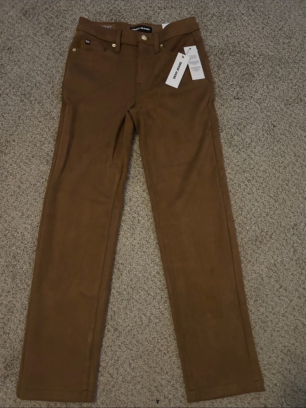 DKNY Women amid Rise Classic Straight Brown soft suede jeans